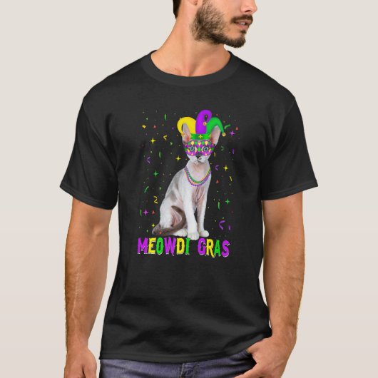 Devon Rex Kat Meowdi Gras Mardi Gras Carnavals T-shirt (Voorkant)