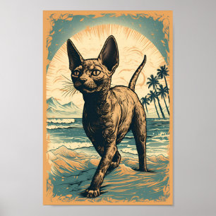 Devon Rex kat op een tropisch strand Poster