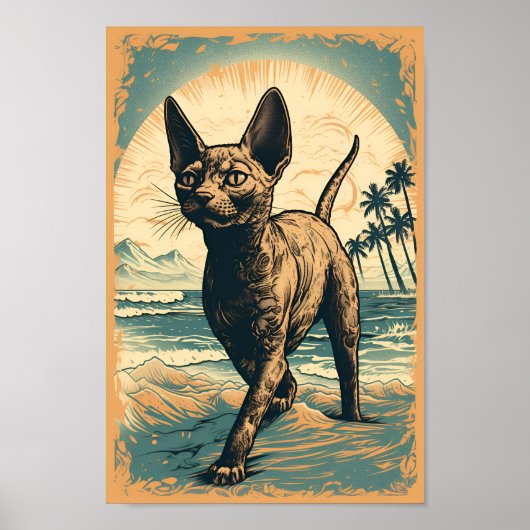Devon Rex kat op een tropisch strand Poster (Voorkant)