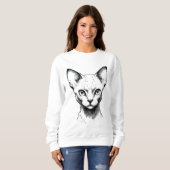 Devon Rex Kat Sketch Dames Sweater (Voorkant volledig)