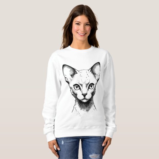 Devon Rex Kat Sketch Dames Sweater (Voorkant volledig)