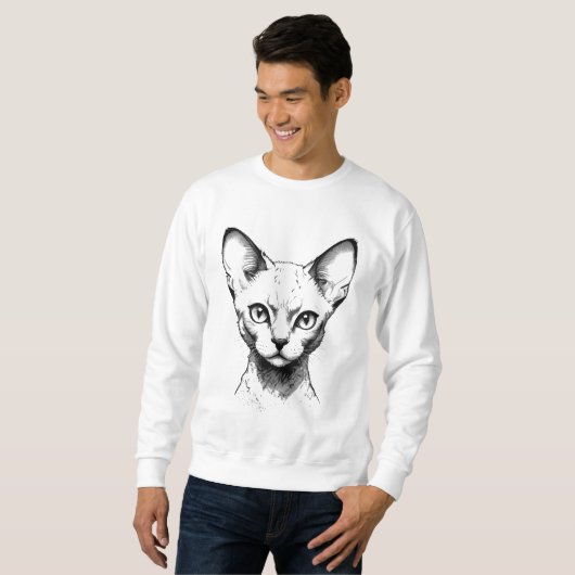 Devon Rex Kat Sketch Heren Sweatshirt (Voorkant volledig)