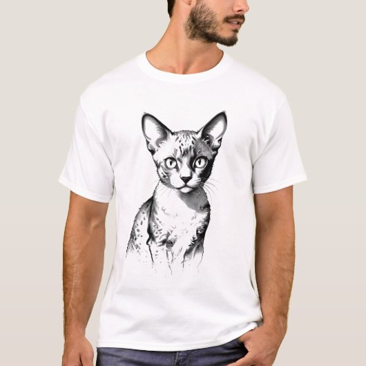 Devon Rex Kat Sketch Heren T-Shirt (Voorkant)