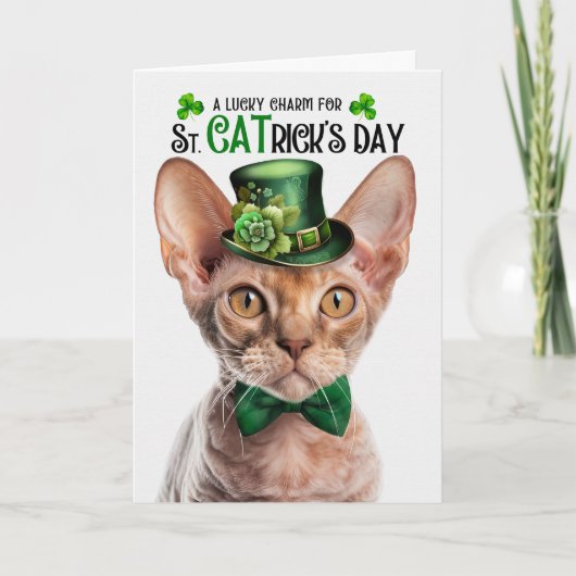 Devon Rex Kat St CATrick's Day Lucky Charm Feestdagen Kaart (Voorkant)