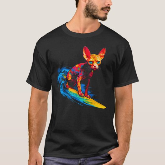Devon Rex Kat Surfen T-shirt (Voorkant)