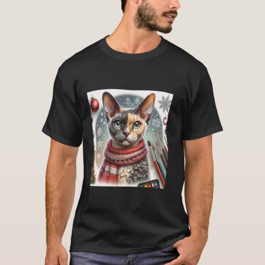 Devon Rex Kerstkat Shirt T-shirt Kleding Festief (Voorkant)