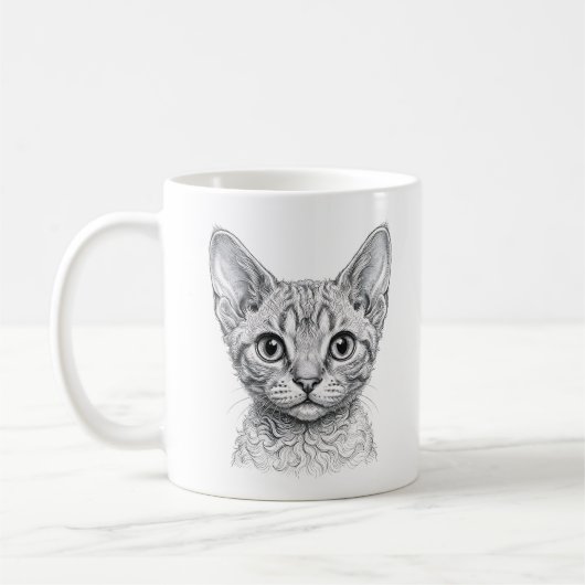 Devon Rex Kitten Mok - Ink Illustratie (Links)