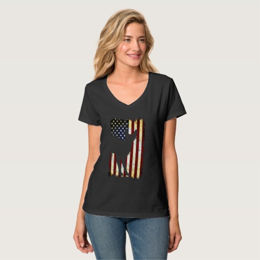 Devon Rex Silhouette American Flag 4 juli Lon T-shirt (Voorkant volledig)