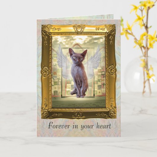 Devon Rex Sphynx Engel Kat Pet Sympathie Kaart (Gele Bloem)