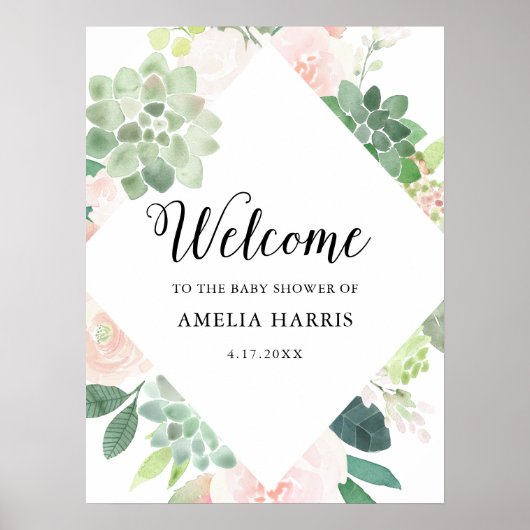 DEVON Succulent Baby shower Welkom 18x24 Poster (Voorkant)