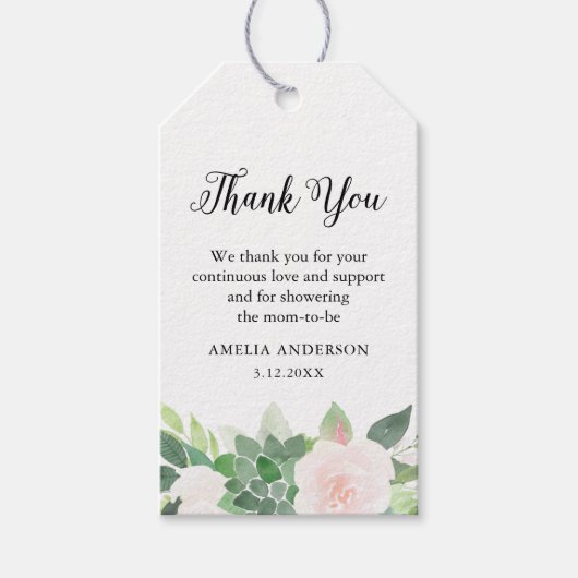 DEVON Succulent Blush Floral Baby shower Favor Cadeaulabel (Voorkant)