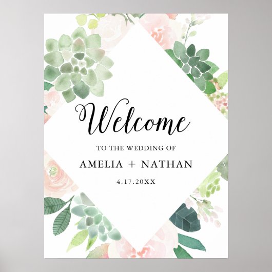 DEVON Succulent Groen Bruiloft Welkom 18x24 Poster (Voorkant)