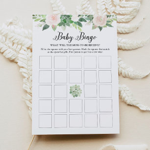 DEVON Succulent Pink Floral Baby shower Bingo Kaar Kaart
