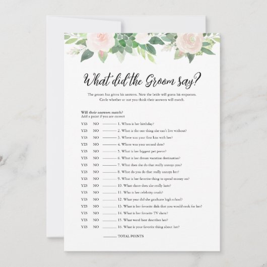 DEVON Wat zei de bruidegom Bridal Game Kaart (Voorkant)