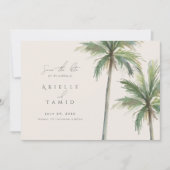 Devonport Moderne Waterverf Palm Save the Date (Voorkant)