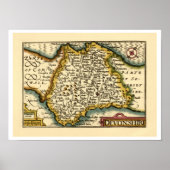 Devonshire Devon County Map, Engeland Poster (Voorkant)