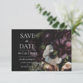 Devote Dark Floral Save the Date Kaart (Staand voorkant)