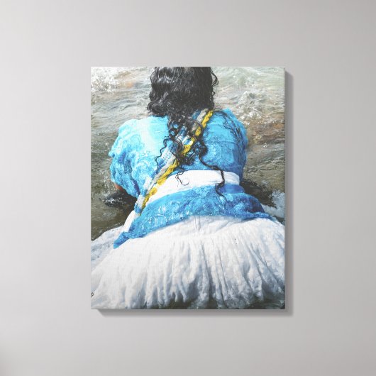 Devotee Kneeling in Sacred Waters for Iemanjá Cele Canvas Afdruk (Voorkant)