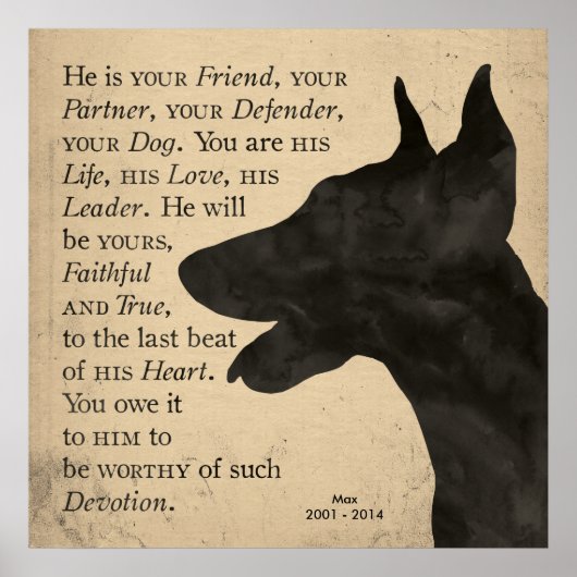"Devotion"  stijl Doberman Poster (Voorkant)