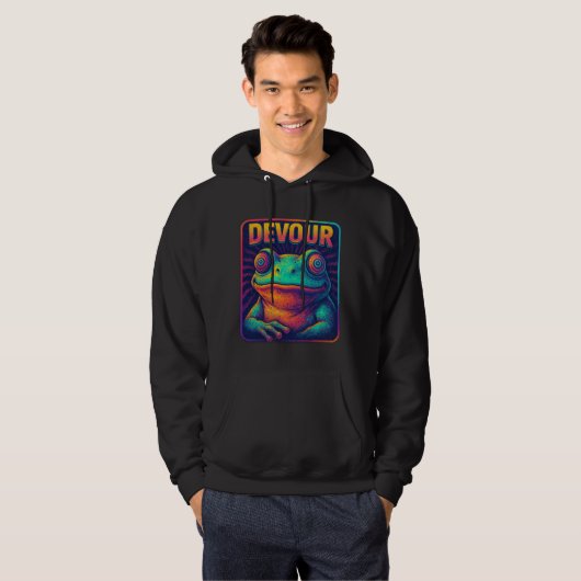 DEVOUR – Hypnotic Retro Frog Pixel Art Design Hoodie (Voorkant volledig)