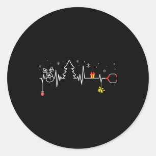 Devoxtee Kerstboom Hartslag Grappige Kerst  Ronde Sticker