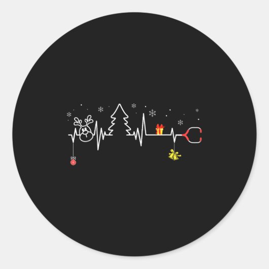 Devoxtee Kerstboom Hartslag Grappige Kerst  Ronde Sticker (Voorkant)