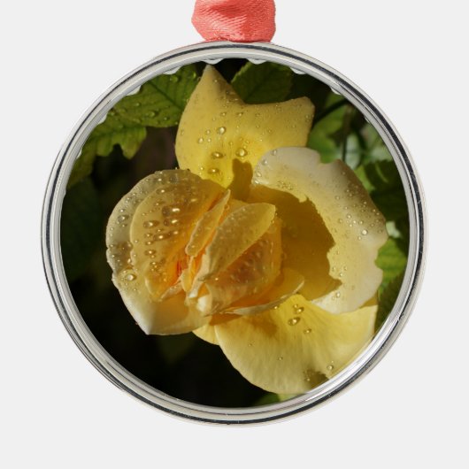 Dew Drop Yellow Rose Metalen Ornament (Voorkant)