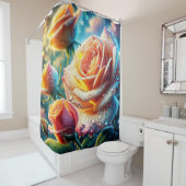 "Dew-Kissed Pink, Sinaasappel en Yellow Roses" Douchegordijn (In situ)