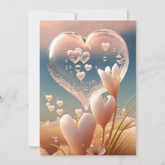 Dew of Love: Crystal Heart Bloemen Huwelijksuitnod Kaart (Voorkant)