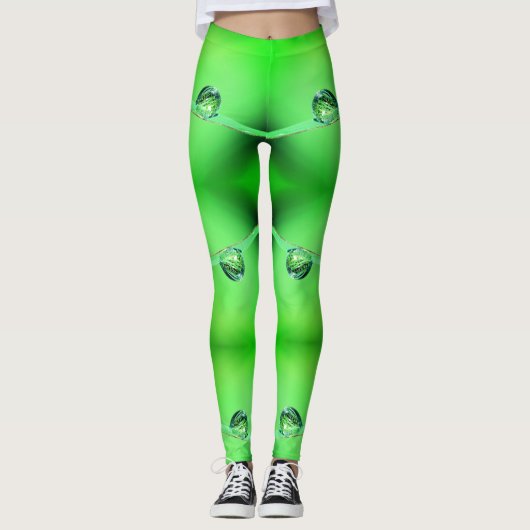 Dew Pattern met Neon en Groene Limoen tinten Leggings (Voorkant)