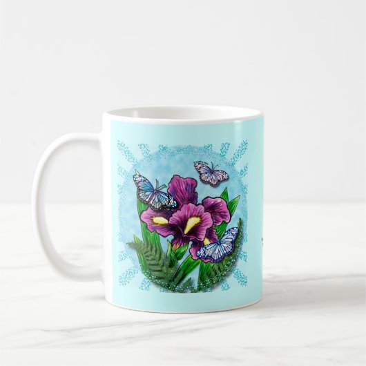 Dewdrop Butterfly Iris Koffiemok (Links)