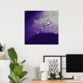 Dewdruppels op Paarse groene Leaf Macro Abstract Poster (Thuiskantoor)