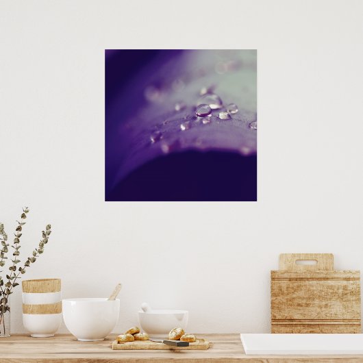 Dewdruppels op Paarse groene Leaf Macro Abstract Poster (Keuken)