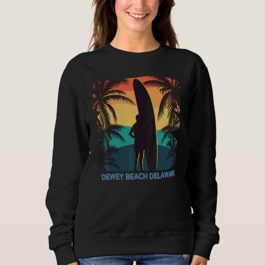 Dewey Beach Delaware De Palm Tree Surfboard Surfer Trui (Voorkant)
