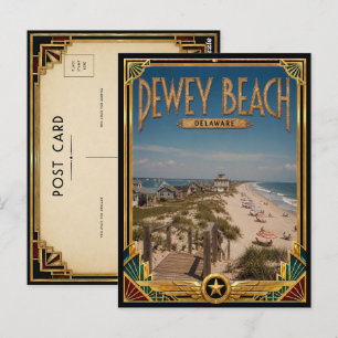 Dewey Beach Delaware Vintage Art Deco Gouden Tijdp Briefkaart