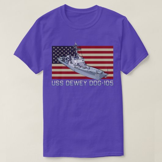 Dewey DDG105 Scheepsdiagram Amerikaanse vlag T-shirt (Design voorkant)