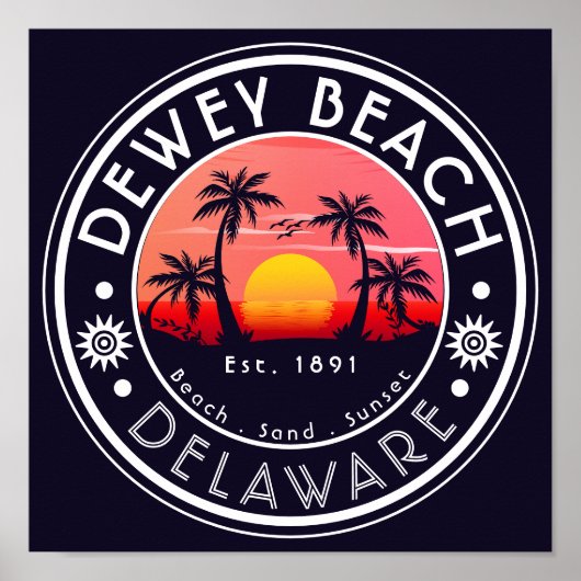 Dewey strand Delaware Sunset Beach Palm Tree 80s Poster (Voorkant)