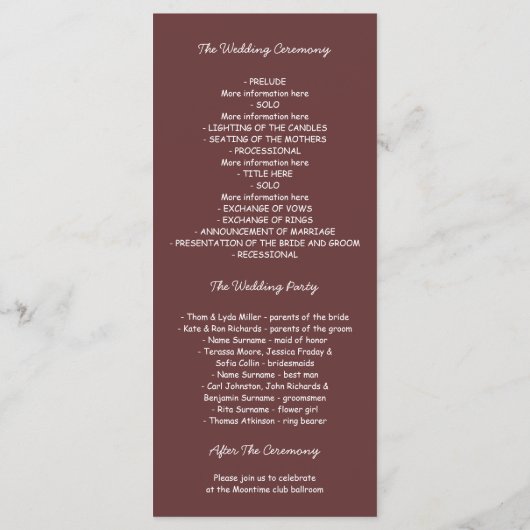 Dewy Grass rustieke bruiloft programma's (Achterkant)