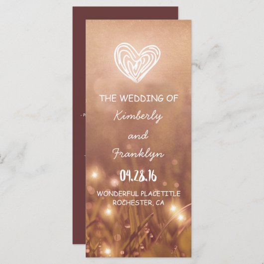 Dewy Grass rustieke bruiloft programma's (Voorkant / Achterkant)