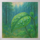 Dewy Leaf - Pastel schilderstijl Natuur kunst Poster (Voorkant)