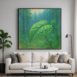 Dewy Leaf - Pastel schilderstijl Natuur kunst Poster
