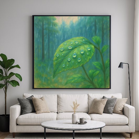 Dewy Leaf - Pastel schilderstijl Natuur kunst Poster