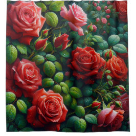 "Dewy Red Roses" Douchegordijn