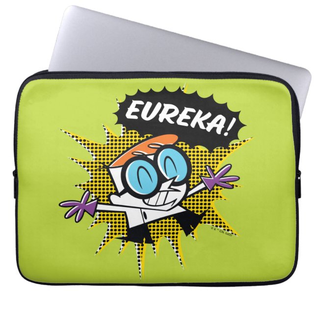 Dexter "Eureka!" Halftone Callout Grafisch Laptop Sleeve (Voorkant)