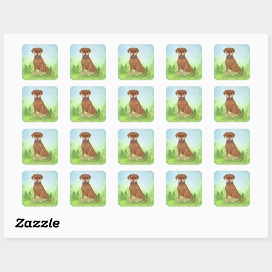 Dexter the Dog and Friends Chocolate Lab Mix Vierkante Sticker (Vel)