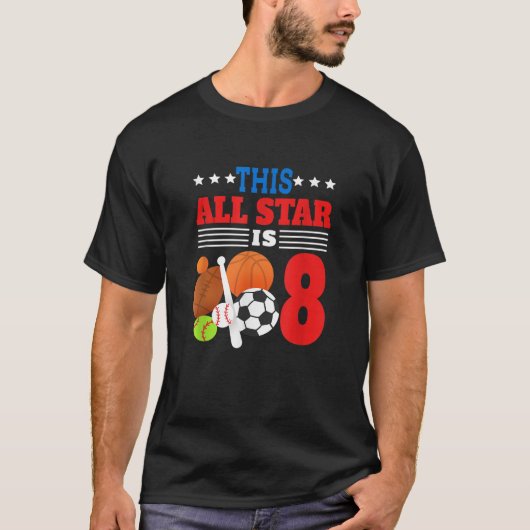 Deze All Star is acht grappige 8e verjaardag sport T-shirt (Voorkant)