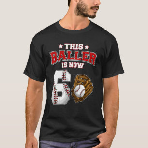 Deze bediende is nu 6 jaar oude honkbalspelers 6t t-shirt