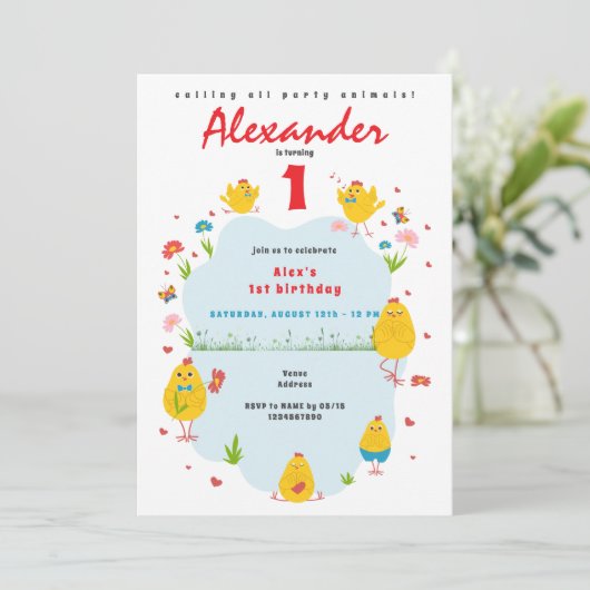 Deze Chick Rooster Chicken Boerderij Blue Boy Verj Kaart (Staand voorkant)