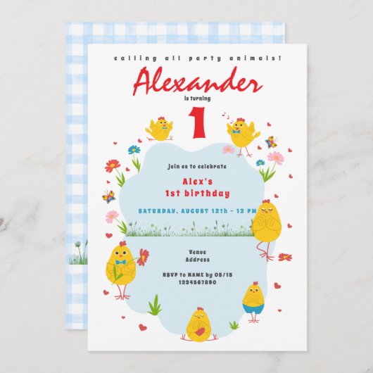 Deze Chick Rooster Chicken Boerderij Blue Boy Verj Kaart (Voorkant / Achterkant)