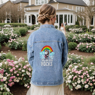 Deze eenhoorn rockt gitaar denim jacket